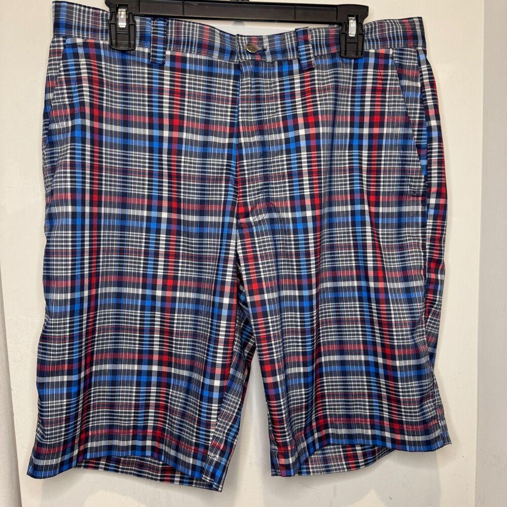 Callaway Golf Men's 32-34 Plaid Shorts Red White Blue Performance 10"